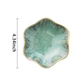 Detailed top view of Nordic ceramic lotus tray with turquoise crystal glaze and 4.34 inch size - Jade Green