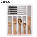 Set posate 24 pezzi in acciaio inox oro rosa con manici neri e vassoio organizzatore - Oro Rosa [scatola Portaoggetti *1 + Set Di Stoviglie Da 6 *4]