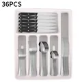 36-piece stainless steel cutlery set with black handles in a light pink storage box - Silver [storage Box *1 + 6-piece Cutlery Set *6]