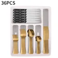 36-piece gold stainless steel cutlery set with steak knives in a drawer organizer tray - Gold [storage Box *1 + 6-piece Cutlery Set *6]