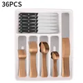 36-piece stainless steel cutlery set with black handles and rose gold finish in tray - Rose Gold [storage Box *1 + 6-piece Dinnerware Set *6]
