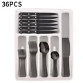 36-piece black stainless steel cutlery set with drawer organizer tray for dining - Selected Collection (Titanium Black)