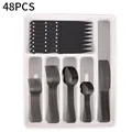 48-piece black stainless steel cutlery set with organized plastic storage tray - Extended Collection (Titanium Black)