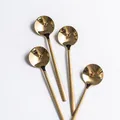 Juego de 4 cucharas doradas de acero inoxidable con cabezales pulidos y mangos largos - Estilo Corto Mate con Espejo / 13cm / Dorado