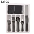 72-piece black stainless steel cutlery set neatly organized in a grey drawer tray - Full Collection (Titanium Black)