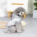 Silver metallic hooded pet jacket with warm padding and brown leather patch detail - S / Silver