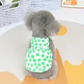 Detail of floral pet dress with green daisy pattern on light breathable cotton fabric - S / Green