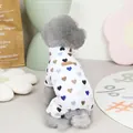 Detail eines bunten Herz-Haustier-Jumpsuits mit Leder-Logo auf dem Rücken des Hundes - S / Beige