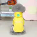 Dettaglio felpa gialla per cani con cappuccio, scritta banana e decorazione a fiore - S / Giallo