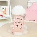 Detailed close-up of a pink knitted pet sweater with a cute bear and Baby Bear embroidery - S / Pink