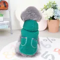 Close-up of dark green sherpa pet vest featuring floral trim pockets and warm fuzzy texture - S / Green