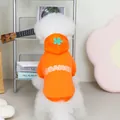 Dettaglio felpa arancione per animali con fiore verde sul cappuccio e stampa ORANGE - S / Arancione
