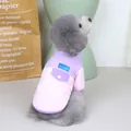 Pink and purple fleece pet sweatshirt with pocket detail on a gray poodle - S / Purple