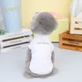 Close-up of white pet vest with D-ring, stripe texture, and 'DADAGOU' embroidery on a poodle - S / White