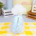 Détail du harnais bleu clair pour chien avec motif pêche et laisse grise assortie - S / Bleu Ciel
