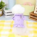 Detail of purple pet dress with rabbit embroidery and D-ring for leash attachment - S / Purple