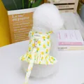 Detail of yellow pineapple print pet dress with ruffle hem and metal D-ring attachment - S / Pineapple