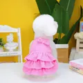 Detailed pink tiered pet dress with ruffled layers and a decorative bow on the back - S / Rose Red
