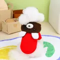 Detail of a pet red sweater and brown bear hoodie set on a white dog in a cozy home - S / Red
