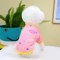 Detail of pink rainbow dot pet shirt with yellow trim and AWESOME embroidery patch - S / Pink