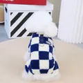 Blau-weiß karierter Haustier-Fleecepullover mit integriertem D-Ring-Geschirrdetail - S / Königsblau