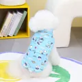 Blue quilted pet vest with cartoon bear print and metal D-ring for leash attachment - S / Blue