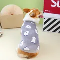Detail of gray fleece dog vest featuring white poodle patterns and ribbed edges on Corgi - S / Gray