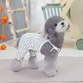 Close-up of star pattern pet jumpsuit with ruffled leg cuffs on a small dog - S / Off White