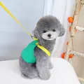 Close-up of green canvas pet harness with yellow leash on a small grey poodle - S / Green