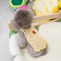 Détail du gilet rayé pour animaux avec broderie florale et ourlet ondulé jaune vif - S / Style Rayé Jaune et Rose avec Broderie Fleur / Jaune