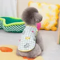 Détail du gilet pour animaux à carreaux bleu clair avec imprimés de dinosaures - S / Bleu