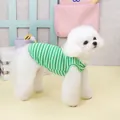 Détail de la veste rayée verte pour chien sur un petit chien blanc en maille respirante - S / Rayure Verte
