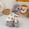 Detail des Teddybär-Musters und der Rippbündchen am cremefarbenen Hunde-T-Shirt - S / Weiß