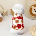Close-up of white fleece pet vest with 3D floral accents and metal D-ring for leash - S / Red Flower