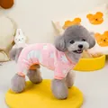 Detail view of pink fleece pet pajamas with moon and star patterns for small dogs - S / Pink