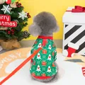 Maglione natalizio verde per cani con motivi a tema e anello per guinzaglio integrato - S / Verde