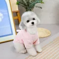 Detailed view of pink ribbed fleece dog sweater with cream-colored trim for small pets - S / Pink