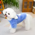 Close-up of blue fleece pet sweater with cartoon embroidery and 3D wings detail - S / Blue