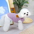 Detail of lavender pet fleece sweater with cute bear embroidery and soft white ribbed edges - S / Purple