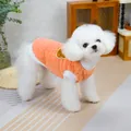 Close-up of orange coral fleece pet vest with white ribbed trim and bear embroidery - S / Bright Red
