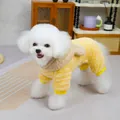 Combinaison pour animaux en polaire jaune avec capuche kaki montrant les détails du tissu - S / Rayé Jaune