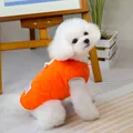 Detailansicht der orangefarbenen gesteppten Haustierweste an einem kleinen Hund - S / Orange