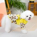 Detail of yellow quilted fabric and leopard print fleece vest for small dogs - S / Yellow