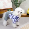Detail of pet jumpsuit with blue stripes and grey fleece fabric for small dogs - S / Gray