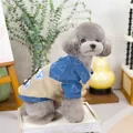 Détail du manteau pour chien en denim et polaire avec motif ours et anneau en D - S / Beige