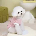 Dettaglio di una maglietta rosa per cani con stampa grafica su un cane bianco in casa - S / Rosa