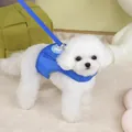 Close-up of vibrant blue pet harness with metal D-ring and leash on white small dog - S / Blue