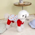 Detailansicht Haustier-Jumpsuit mit Cartoon-Sonnendruck und roten Rippbündchen für Hunde - S / Rot