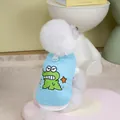 Detail of light blue quick-dry pet vest with cartoon crocodile and D-ring harness - S / Blue