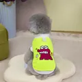 Detail of breathable neon yellow pet vest with cartoon dinosaur and D-ring attachment - S / Yellow